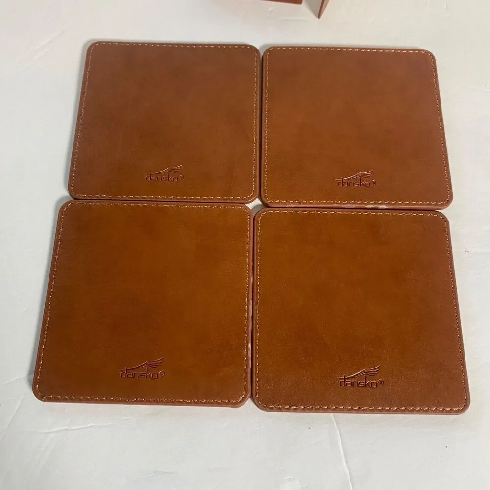 Dansko Leather Coaster Set of 4 Brown Logo Shoe Imprint 3.5” Square Nurse Gift